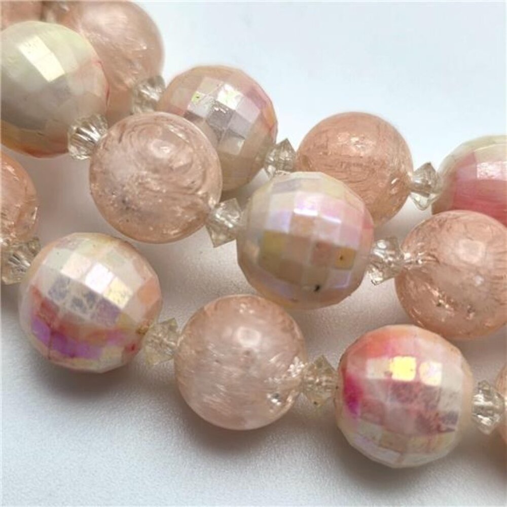 Vintage Coro Pink Lucite Bead Necklace Multi Strand Graduated AB Disco Ball 17 I - Picture 2 of 10